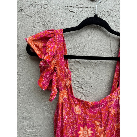 Floral Pockets Ruffle Sleeves Boho Vibrant Casual Maxi Dress - Picture 7 of 7